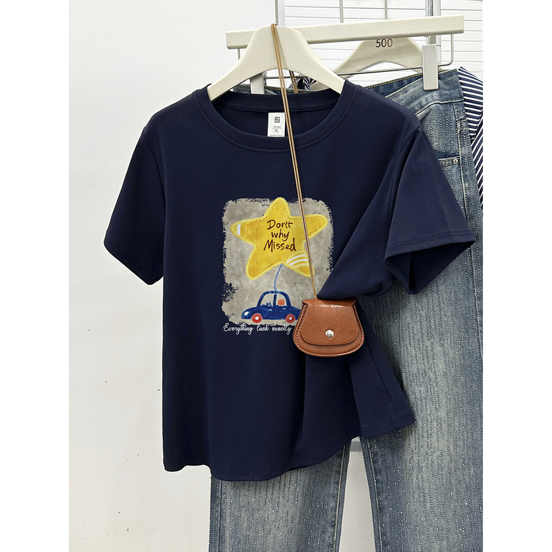 2026 New Korean Style Fashionable Casual Round Neck Summer Plus Size Women's Regular Shoulder Short-Sleeve T-Shirt Versatile Half-Sleeve Top