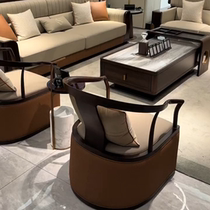 New Chinese style ebony wood sofa coffee table complete set of modern leather sofa living room villa business club furniture customization