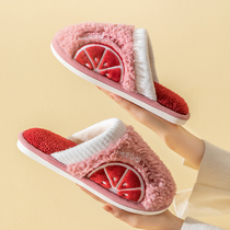 Household cotton slippers female couples winter home soft bottom non-slip warm silent Net red fruit plush home men