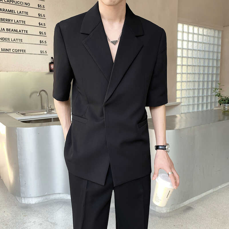 Slightly Loose-Fitting Summer ins Short-Sleeved Shorts Suit for Men, Korean Style Loose Mid-Sleeve Small Suit Jacket, Trendy Brand