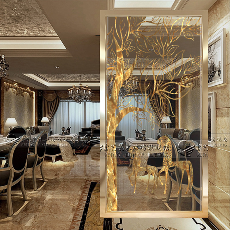 Art Glass Living Room Cubicle Screen Shoe Cabinet Brief double sided frosted transparent effect Steel abstract Trojans fortune