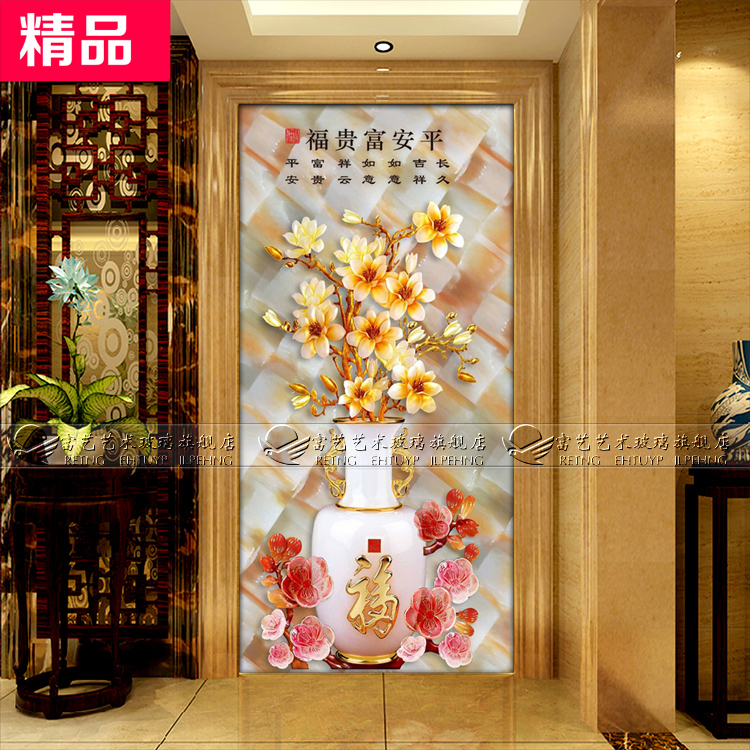 Hot selling art glass decoration living room compartment porch aisle background wall pure hand-carved magnolia vase