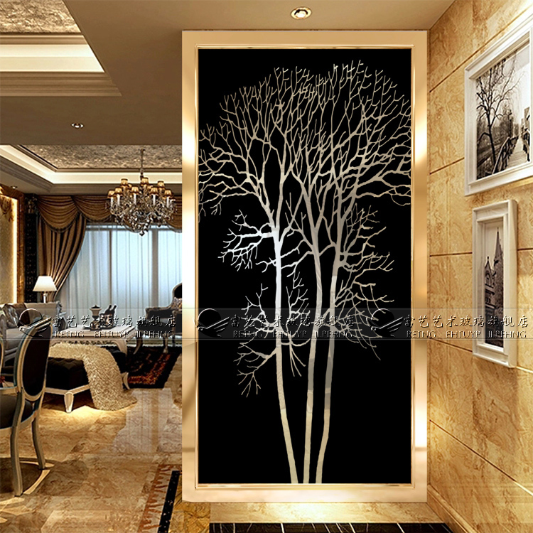 Boutique Art Glass Handcrafted Engraving Screen Partition Light Transmission Opaque Genguan Background Mobile Screen Black Tree