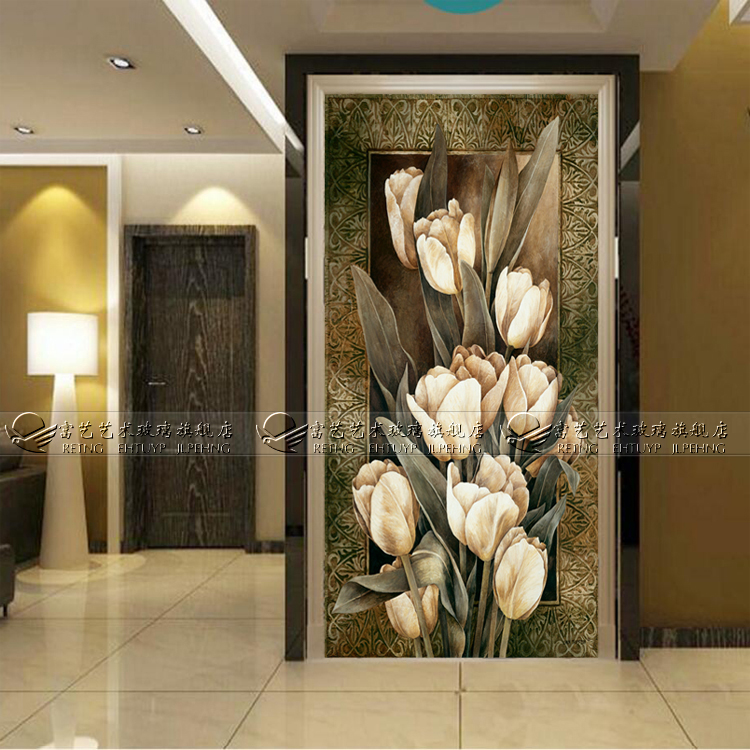 Hot Pins Art Glass Pure Handmade Deep Carved Decoration Living Room Entrance Background Wall Screen Partition Xuan Guan White Lily