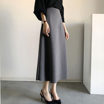 Black half-body dress 2021 new autumn and winter high waist mid-length Korean version 100 hitch A character dress with a slim long dress