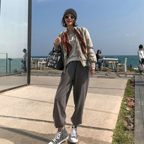 Beam Footed Pants Woman 2021 Autumn Winter New Plus Suede Thickening 90% Kharen Pants High Waist Loose Sports Casual Pants Tide