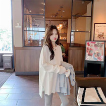 White long sleeve t-shirt female spring autumn new Korean version ins loose pure cotton with large code opening and inner hitch in the bottom