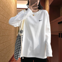 2022 Summer new white Lazy Easy Loose Round Collar Inner Hitch Hooded Sweatshirt Sports Casual Long Sleeve T-Shirt Woman