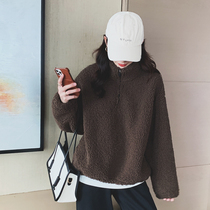 Lamb wool jacket lady autumn winter fashion loose fur integrated blouse undercut short and collar jacket head plush sweater