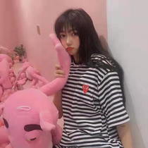 2021 New Summer Japanese Short Sleeve Stripe Love Star Same Men and Women Couple Tide Brand Cotton Loose T-shirt