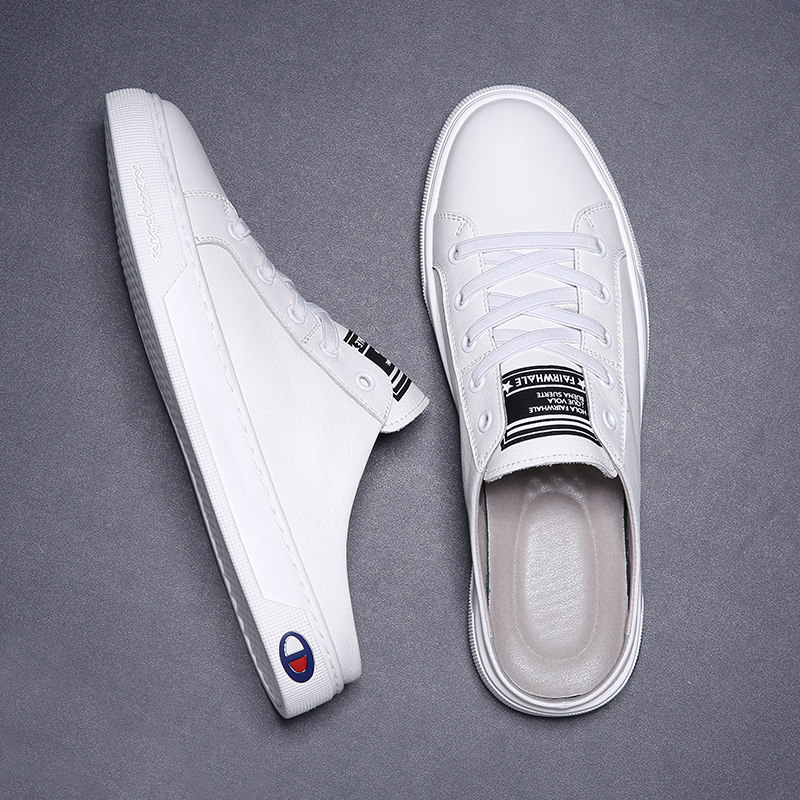 Semi-slippers men's summer outwear Korean version trendy genuine leather lined with 100 hitch, casual beach Baotou cool drag male