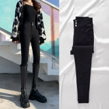 Осенние черные джинсы, штаны, флисовый карандаш, 2023 года, высокая талия, по фигуре, в обтяжку