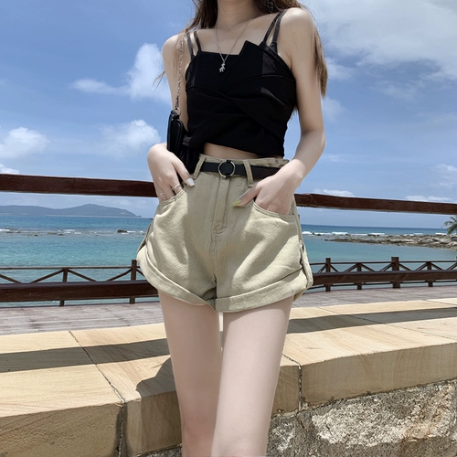 Абрикосовая джинсовая юбка, шорты, тонкие штаны, высокая талия, 2025 года, А-силуэт, свободный крой