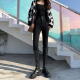 Осенние черные джинсы, штаны, флисовый карандаш, 2023 года, высокая талия, по фигуре, в обтяжку