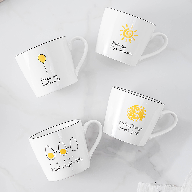 Cute cartoon mug with lid spoon couple ceramic milk cup breakfast cup home simple coffee cup