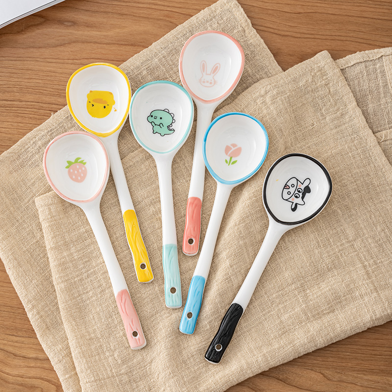 Small spoon cartoon long handle tap spoon household single commercial ceramic spoon cute child eating spoon porcelain spoon