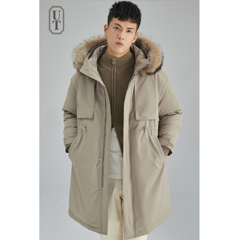 Heavyweight Parka down Jacket for Men, Mid-Length, Thickened for Winter, Warm, Korean Style Design, Mink Fur Collar Trench Coat