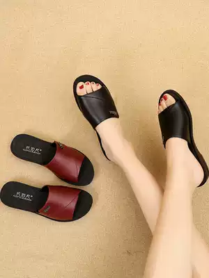 Mother slippers ladies summer wear middle-aged cool soft bottom non-slip leather middle-aged and elderly flat old grandmother