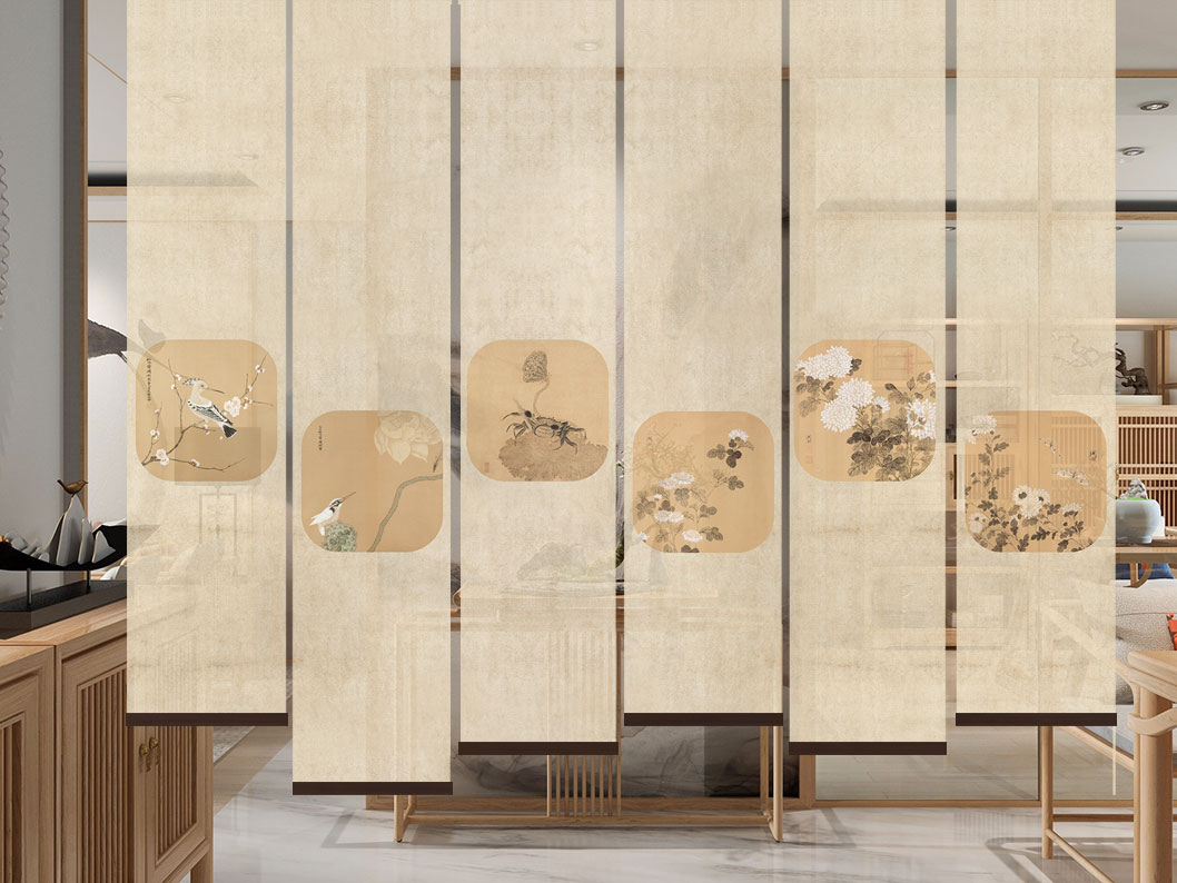 Love craft lifting curtain hand-pulled roller blind translucent roller curtain retro partition Chinese roll screen curtain soft partition