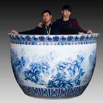 Jingdezhen blue porcelain cylinder 1 2m ceramic fish cylinder with koi lotus cylinder King - sized courtyard set up cylinder