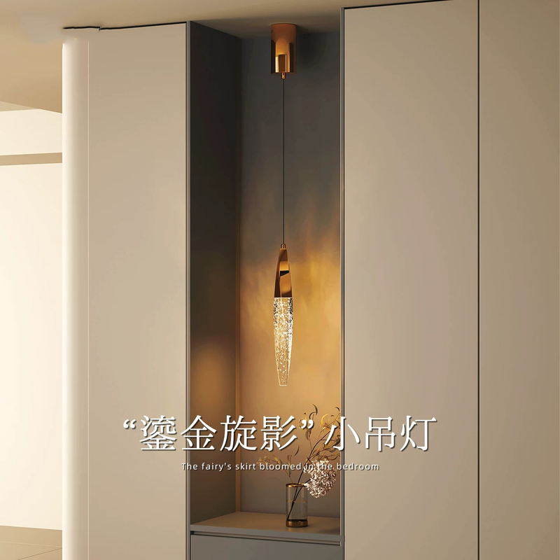 Gilded Crystal Small Pendant Light for Bedroom Bedside, Italian Light Luxury Style, for Hallway, Corridor, Foyer, Pendant Light for Atmosphere Decoration