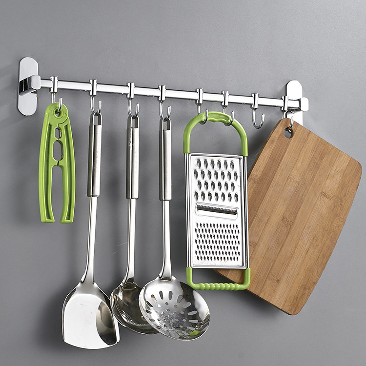 Kitchen Hook rack free of punching hanging lever shovel Spoon Rack Kitchenware Pan Shovel Containing shelf Stainless Steel Crossbar