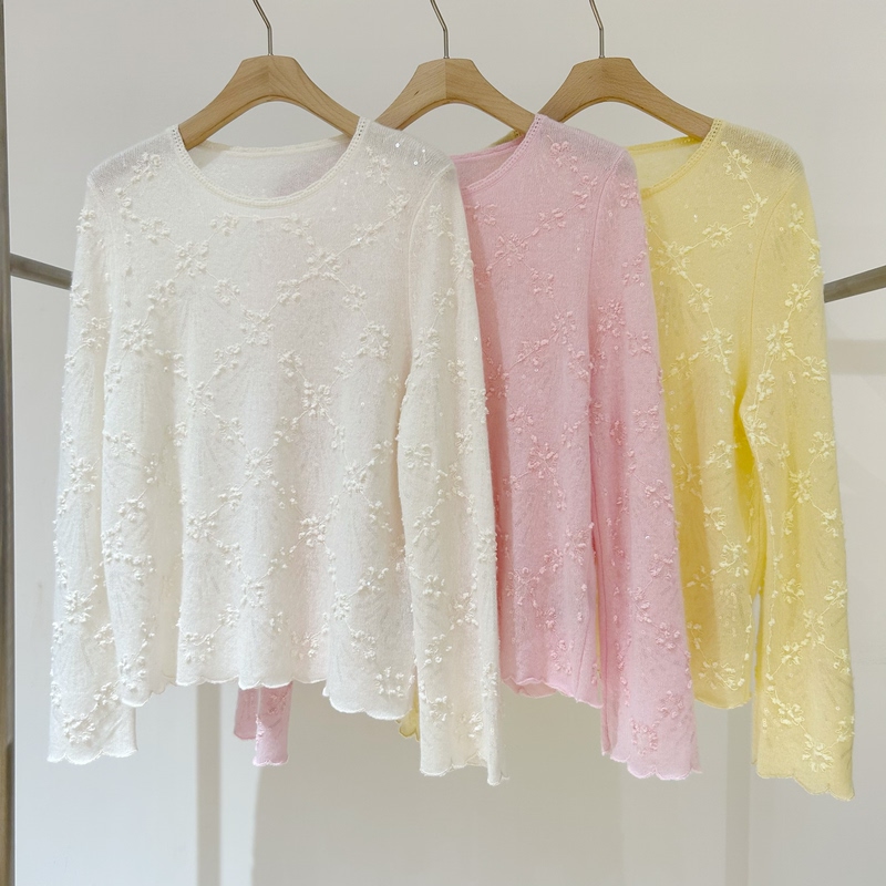 Orange Tian 2026 Autumn/Winter New Sequin Jacquard Round Neck Long Sleeve Knitted Soft 100% Cashmere Sweater for Women, Loose Fit, Slimming Effect