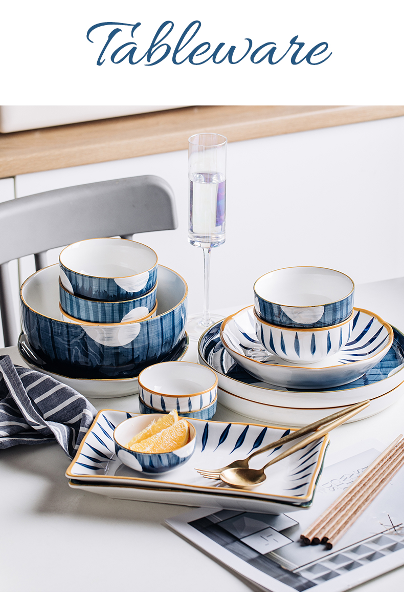 Northern wind ins blue line ceramic dishes western - style food tableware breakfast tray sets creative household contracted plate plate