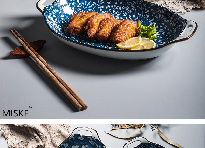 Miske Japanese ceramic plate household food dish - 12 inch ears dish creative fish dish fruit bowl baking pan