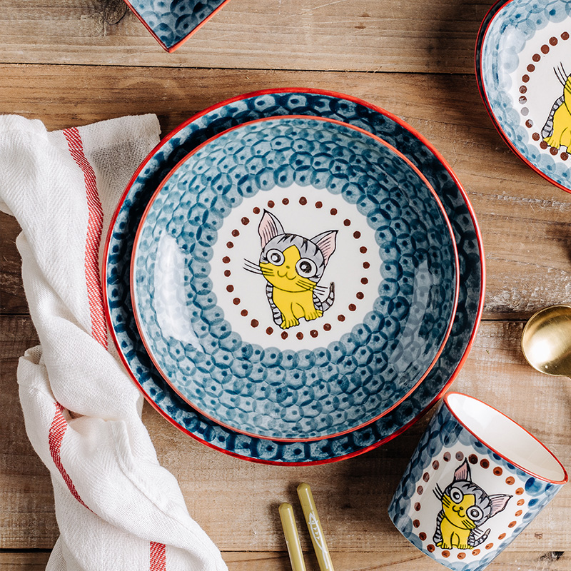 Creative dishes suit household web celebrity ins use tableware jingdezhen ceramic bowl dish playful cat express it in the cartoon