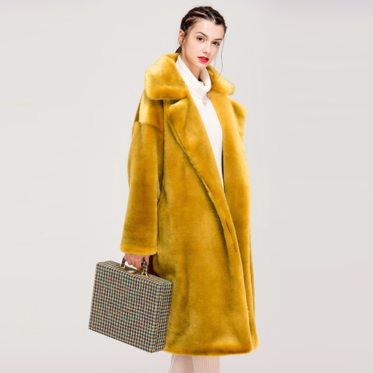 Fur Coat for Women 2024 Autumn and Winter New Large Size Korean Style Imitation Rabbit Fur Thickened Yellow Long Fur Coat