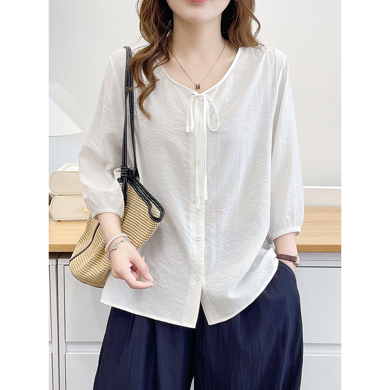Plus-Size Women's Korean-Style Commuter Design Lace-Up Shirt for Autumn, Loose and Slimming, Versatile Top for Chubby Women Plus-Size Women's Korean-Style Commuter Design Lace-Up Shirt for Autumn, Loose and Slimming, Versatile Top for Chubby Women
