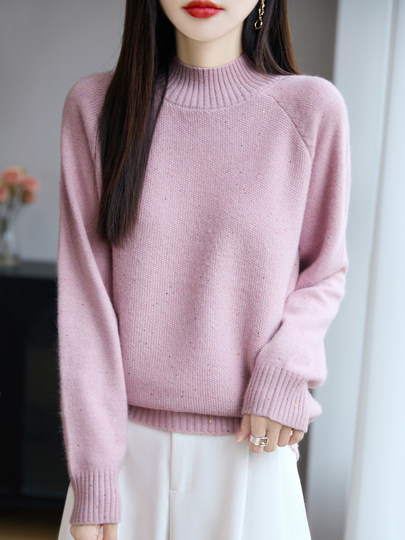 Heavyweight Thick Sequin Yarn Half-High Collar Knit Sweater for Women, Miu Style Sweater, 2026 Autumn and Winter Base Layer Sweater Top