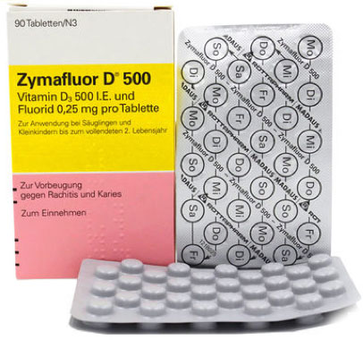 German Zymafluor Novartis D500 VD Vitamin D Calcium Tablets Containing Fluoride Infant Calcium Tablets 90 Capsules
