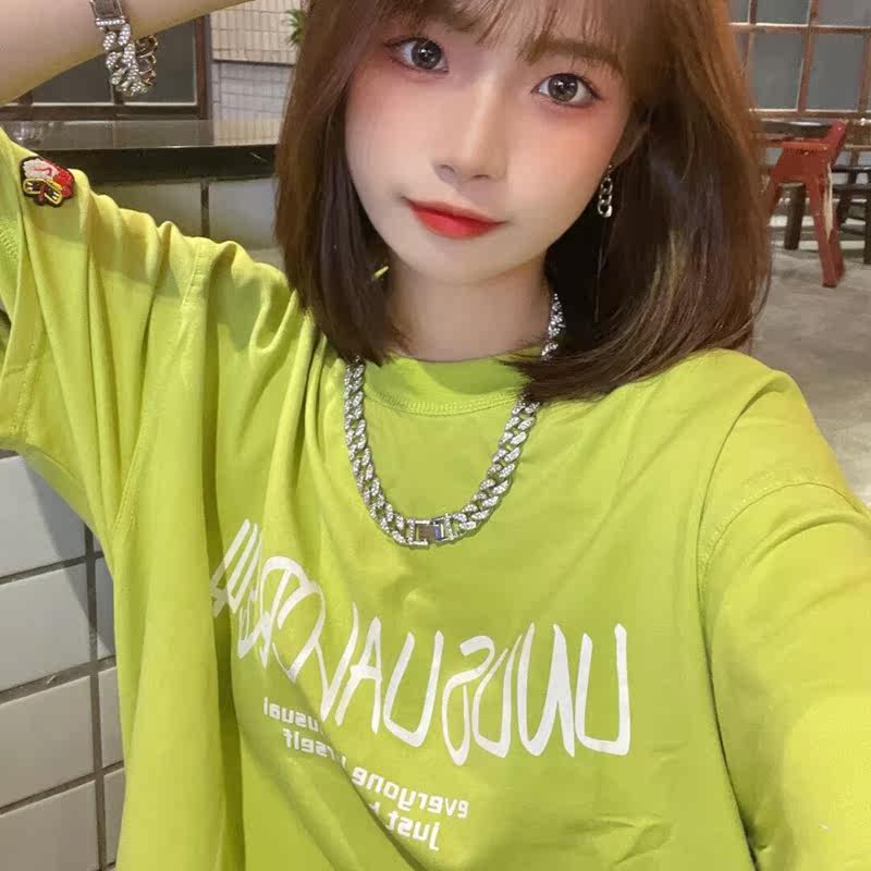 2021 Summer Crewneck White Crewneck Korean Skinny Harajuku Bf Lazy Wind Long Cotton T-shirt Women