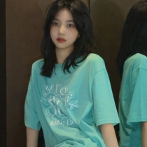 Summer 2021 new American retro cartoon print loose long chic short sleeve T-shirt jacket women round neck