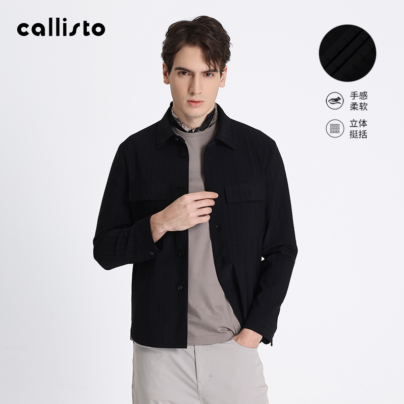 【Shirt Jacket】Callisto Men's Spring and Autumn New Bubble Texture Striped Top for Outerwear
