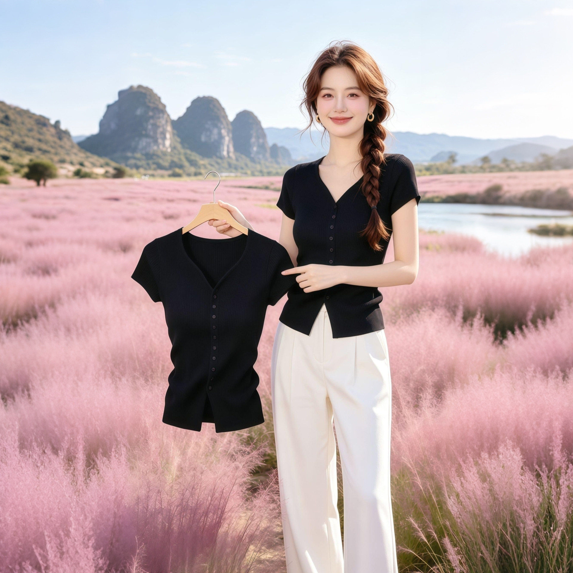 独特绝美初夏小上衣2026新款时尚休闲高级感黑色正肩短袖T恤穿搭