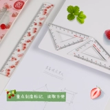 Канцтовары, клубника, прозрачный комплект, акриловая волнистая универсальная линейка для школьников ручной работы для рисования, 4 предмета, увеличенная толщина, 20см