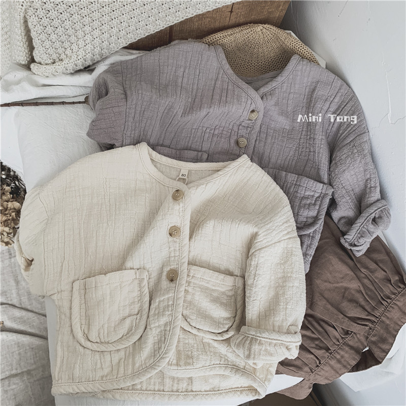 Soft and skin-care cotton ~ Mori department Children small jacket neutral male and female baby pure color single row with small open-shirt spring and autumn clothes