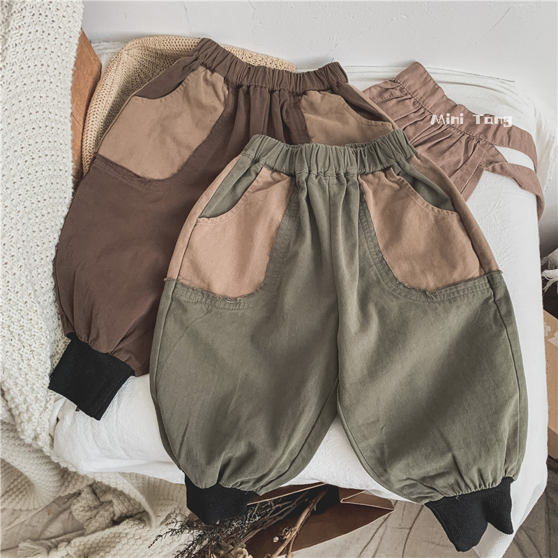 Retrophic Simple~Han Edition Children's color punched thread feet leisure pants for boys and girls in the Lantern Pants