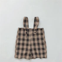 Type hymn custom Mori system Children cotton linen lattice back with pants shorts neutral male and female baby high waist one-piece pants summer