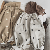 Cute and Korean ~ male and female baby round point bunches light cage pants children foreign air 100 lap long pants 2021 autumn clothes