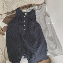 Knock Hearts Water ~ Loose Comfort Children Conjoined Pants Han Van Male And Female Baby Full Cotton Light And Thin Cross Pants Suit Summer