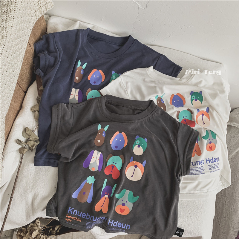 Feel explosive in hand ~ copper ammonia silk ice cold sensation Children's animal print loose short sleeve T-shirt male and female baby blouses summer clothes