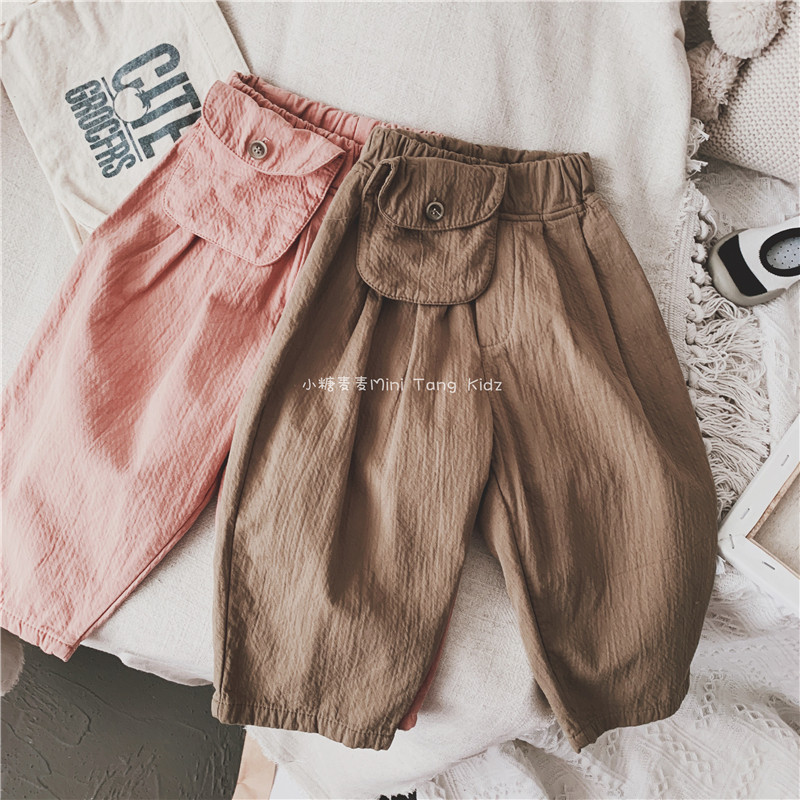 2020 Spring New Children Korean Neutral Boys Girls Wear Small Pocket Cotton Rex Pants ankle-length pants