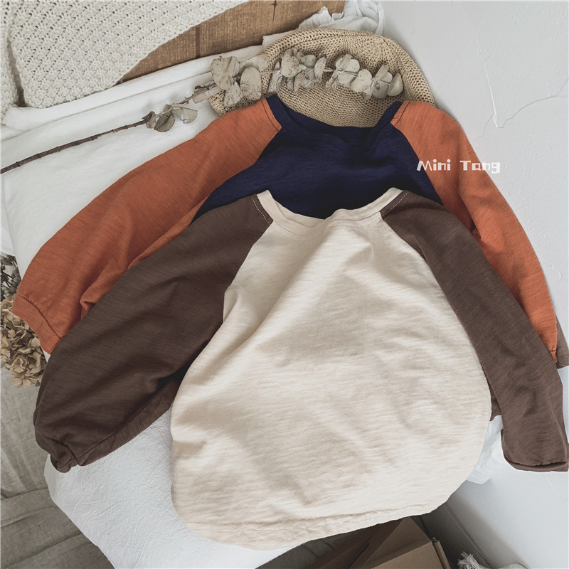 Cost - effective ~ Handling children with sleeves colored long sleeves T - shirts boys and girls to wear bamboo cotton bat sleeve sweater autumn