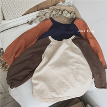 Price-performance ratio High-to-cavity tone children insert shoulder sleeves color long sleeves T-shirt male and female children fitting bamboo joints cotton bat sleeve blouses