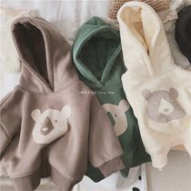 Korean custom baby plus velvet thick and warm childrens sweater neutral mens and womens childrens clothing bear hooded top