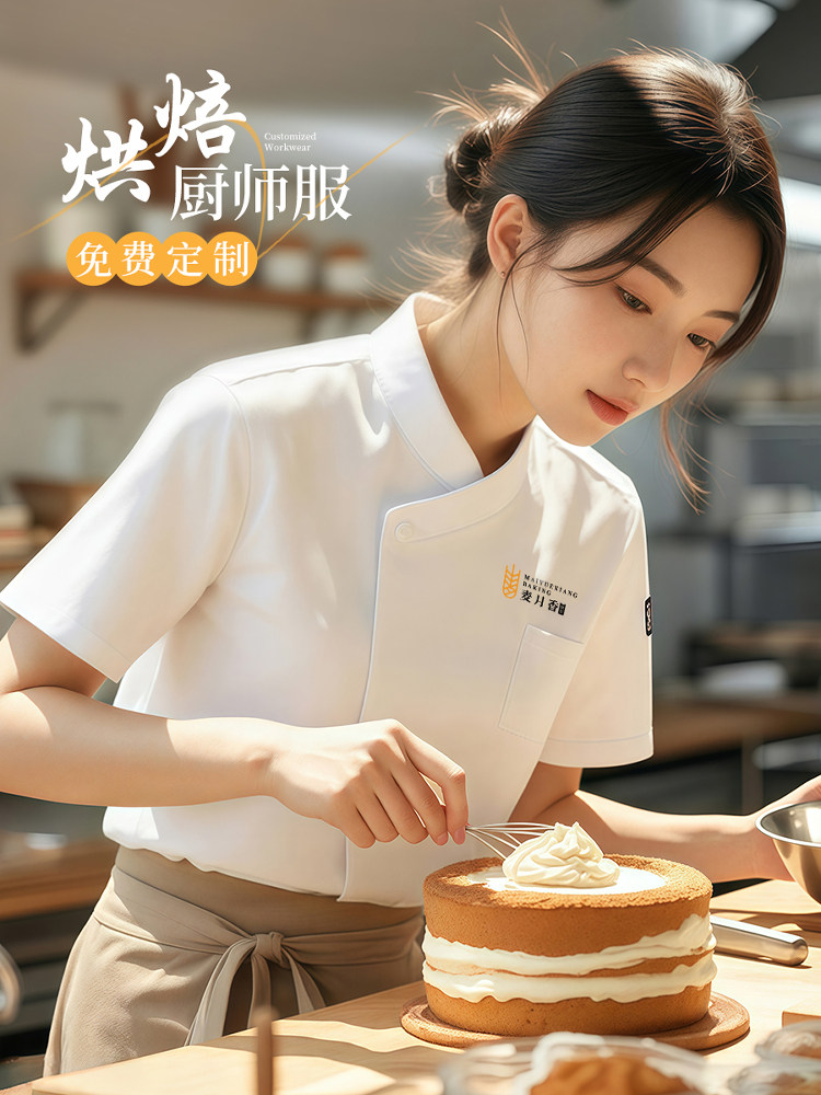 冰丝厨师工作服短袖夏季薄款西餐厅烘培面包蛋糕店厨房烹饪服装女